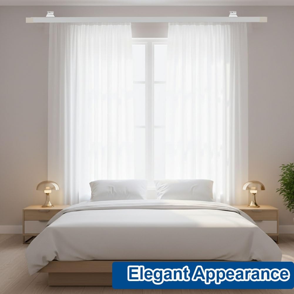 Vorhangschiene zur Wandmontage, 1-Läufig Gardinenschiene mit Stummen Rollen, 1.6/1.7/1.8/1.9 m Gardinenstange für Terrassen, Wohnzimmer, Küche(Grau,2.50 m (8.2 ft))