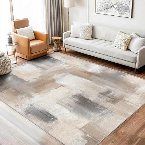 Tapis de salon gris-beige moderne 150x300cm lavable - 4