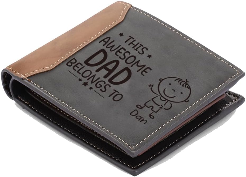 Custom Photo Wallets for Dad-Personalized Mens Wallet with Engraved Picture and Family Names - Customized Fathers Gifts for Papa(1 name)