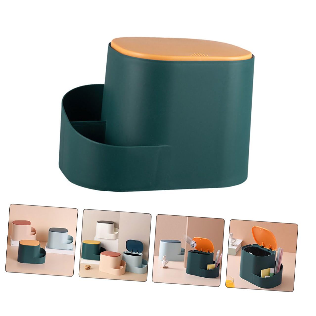 DOITOOL Mini Desktop Trash Bin with Lid Lightweight Plastic Waste Basket for Office and Home -top Design for Stationery Storage and Organization Green