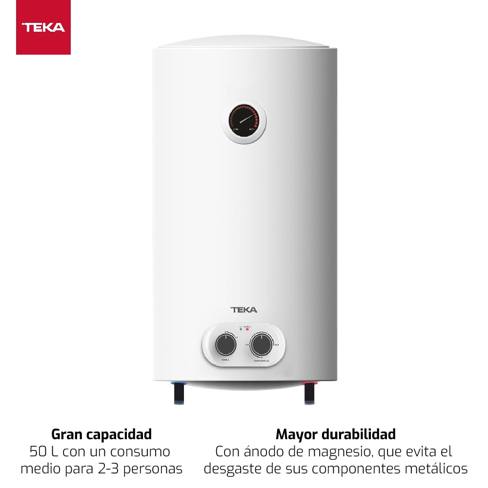 TEKA Termo Eléctrico 92 L, Instalación Vertical y Horizontal, Resistencia Envainada, Tanque Acero Esmaltado, Protección Sobrecalentamiento, EWH 100 DHH