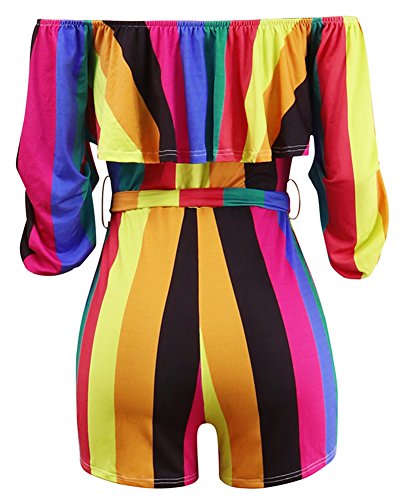 Rompers For Women Boat Neck Off The Shoulder Strapless Jumpsuit With Belt Red S #TOP2