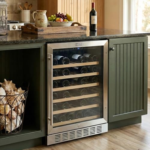 Image of Empava 24 inch Wine Cooler Refrigerator Under Counter with Glass Door, Freestanding Fridge with LED Light, Touch Control, 46 Bottles Capacity