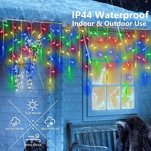 iBaycon LED Icicle Lights, 400 LED 12M/39.4Ft 8 Modes with 80 Drops Multicolor Icicle Christmas Lights, Waterproof Connectable Outdoor Icicle String Lights for Holiday, Christmas, Wedding, Balcony