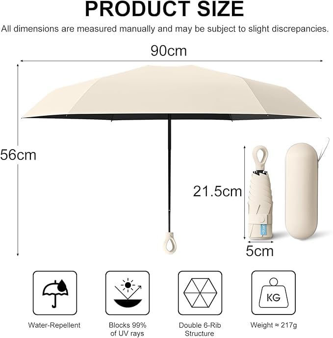 Image of Mini Umbrella with Case for Men & Women (Manual Open) Compact Travelling Pocket Umbrella, Polyester & UV Protect Fabric for Summer /Anti-Slip Handle- Use in Rain & Summer