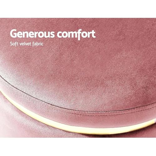 Image of Giftoshopee Velvet Puffy Ottoman Stool, Round Footrest with Diamond Quilting and Gold Base, for Living Room, Bedroom and Dressing Area (Pink)