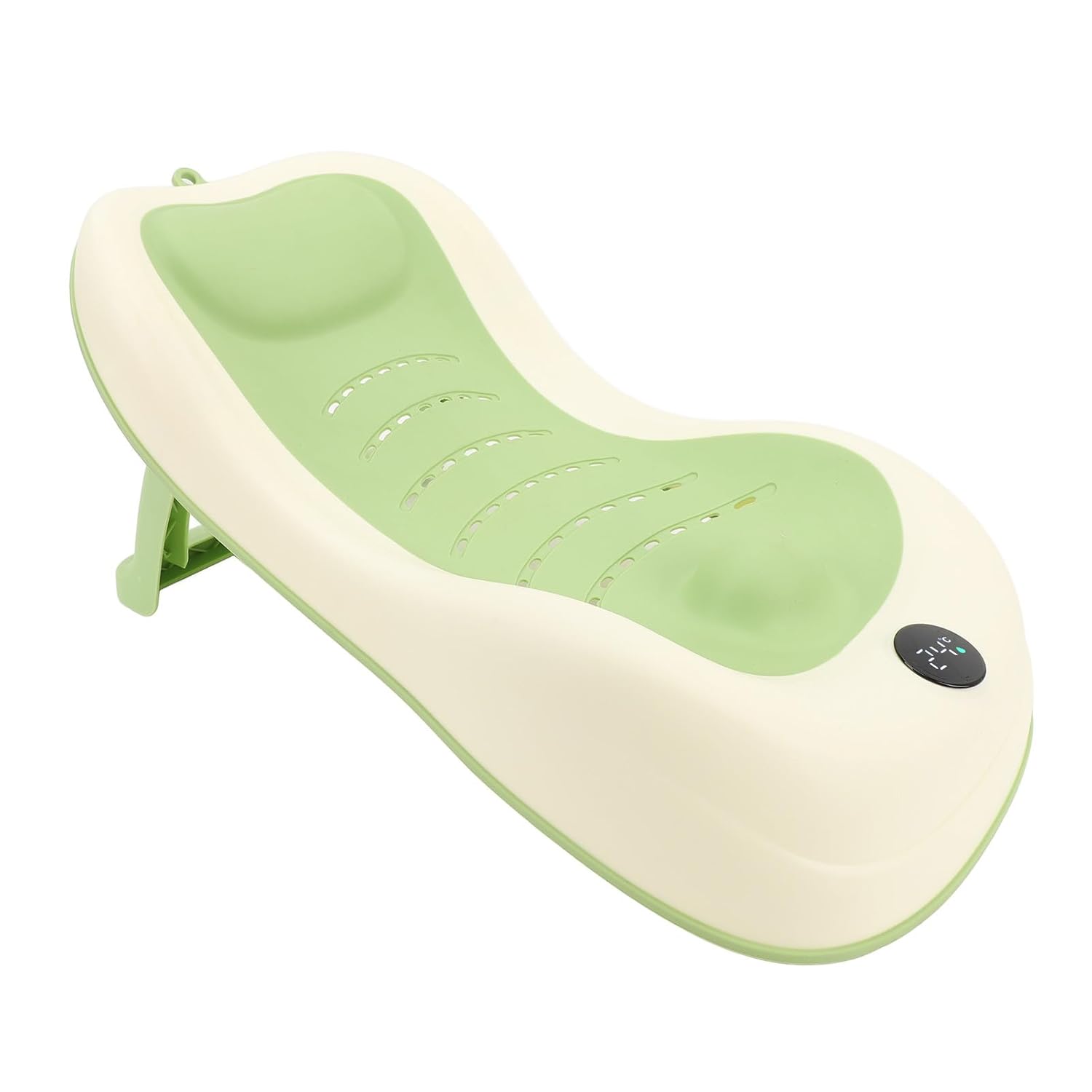 Baby Bath Support with Smart Temperature Sensing Technology, Soft and Supportive Design, Compatible with Most Baby Tubs, Anti Slip Bottom, Easily Foldable (Green)