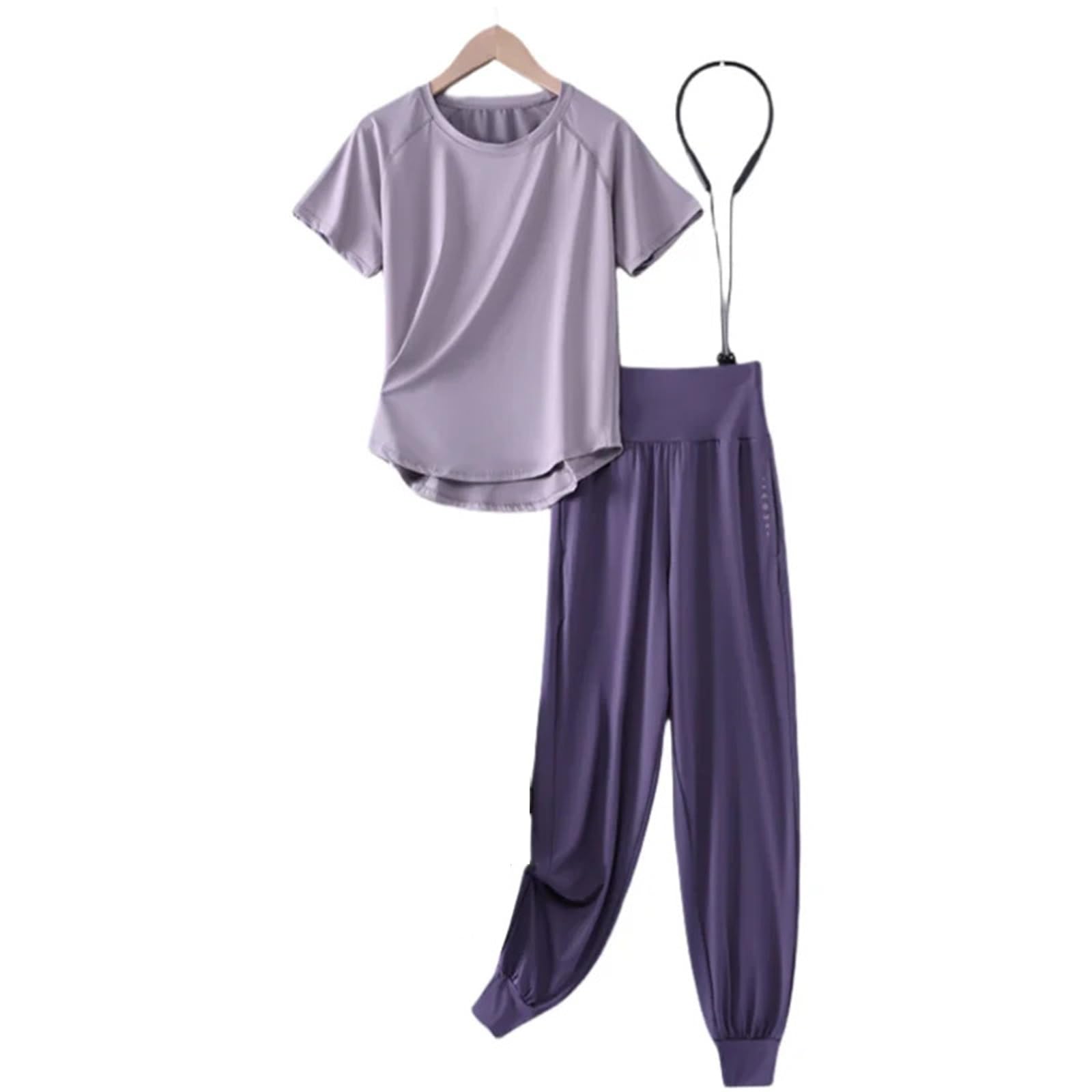 Set da yoga da donna S-4XL Set Yoga Donna Camicie sportive Pantaloni da palestra 2 pezzi Top fitness corti sportivi Tuta donna