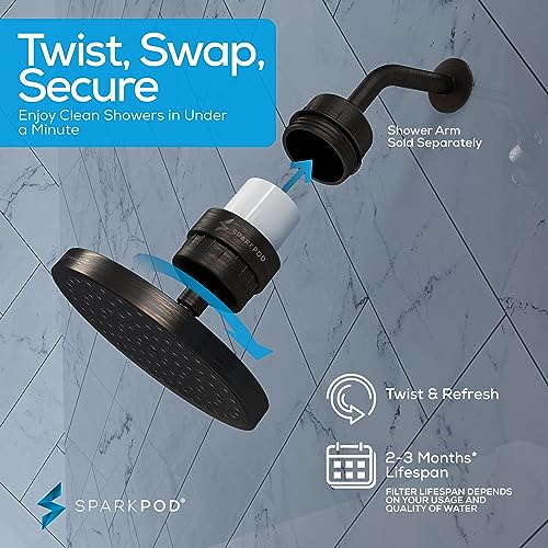 Image of SparkPod Filtered Shower Head, 23-Stage, 8 inch Round, Oil-Rubbed Bronze | Showerhead for Hard Water, High Pressure, Reduces Chlorine, Heavy Metals, For Dry Skin & Hair, Removable Capsule Filter