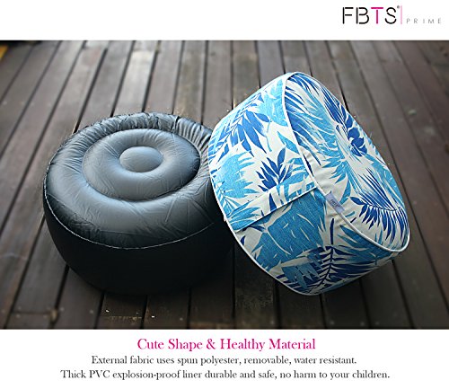 Fbts Prime Inflatable Footstool Ottoman Blue Leaf Round 21X9 Inch Patio Foot Stools And Ottomans Portable Footrest #TOP5