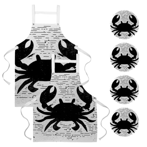 Lot de 2 tabliers de cuisine motif crabe multicolore taille unique avec broches