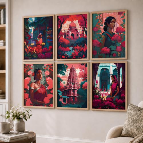 Image of kotart Premium Digital Traditional Art Paintings with Frame for Home Decoration - Painting for Living Room Bedroom Office Room Decor - Painting for Wall Decoration - Pack of 6 (Art 7, 13x17 inch)