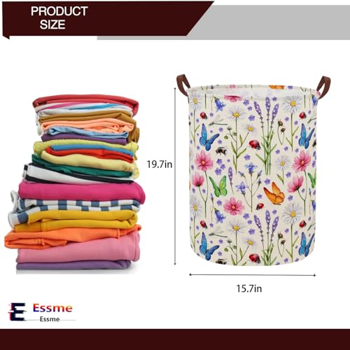 Image of ESSME Laundry Basket,Flower Hamper Collapsible Canvas Waterproof Storage Bin for Form, Nursery Hamper,Gift Baskets(Flower cluster)