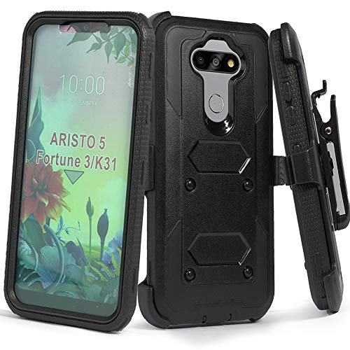 Compatible Case for LG Aristo 5, Phoenix 5/Tribute Monarch/Fortune 3/Risio 4/LG K31 Case, SOGA [TriGuard] Shockproof Rugged Hybrid Cover with Belt Clip Holster & Built-in Screen Protector Black