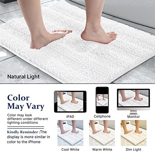 Yimobra Chenille Striped Bathroom Rug Mat, Luxury Extra Thick And Soft Shaggy Microfiber Bath Rugs, Absorbent, Non-Slip, Machine Washable, Plush Bath Mats For Bathroom Floor, 24" X 17", White #TOP6