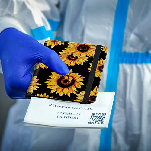 Rossy Passport And Vaccine Card Holder Combo, Passport Holder With Cdc Vaccination Card Slot Pu Leather Rfid Blocking Wallet Travel Documents Organizer Protector Cover For Women Men,Black Sunflowers #TOP4