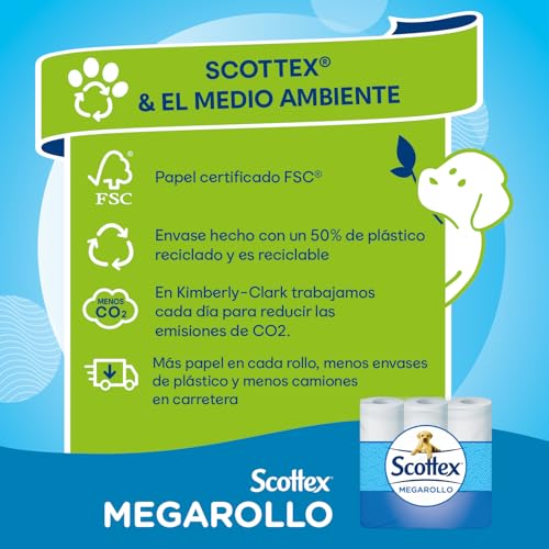 Scottex Papel Higiénico Megarollo doble rollo duradero pack de 48 rollos equivalentes a 96 7