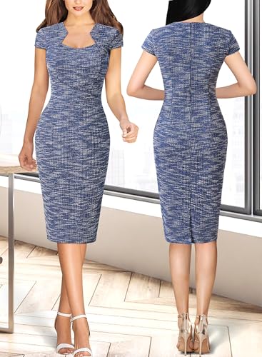 VFSHOW Womens Slim Square Neck Work Office Business Church Bodycon Pencil Sheath Dress2