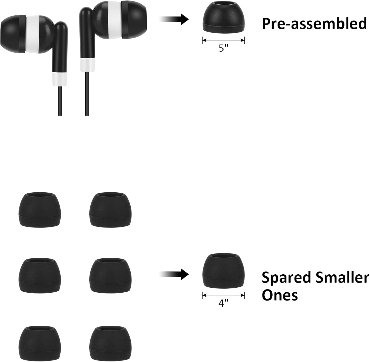 Earbuds Bulk 100 Packs Black Student Headphones for Classrooms Wired Earphones Individually Bagged for School Hospital Airplanes (Black)