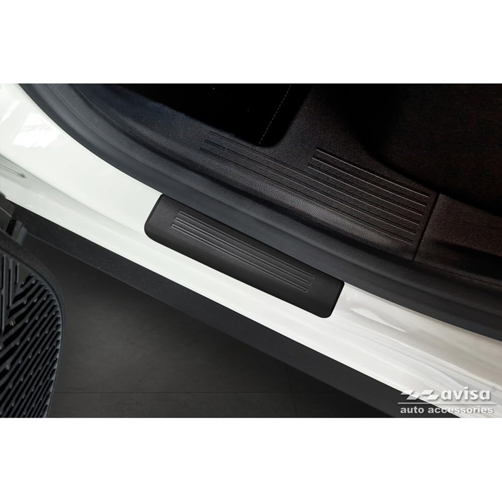 Czarne ochraniacze progów drzwi Inox kompatybilne z Dacia Duster III 2024- - "Lines" - 4-częściowe