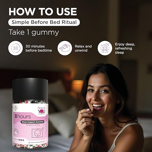 Image of How's You 8 hours Sleep Gummies for Men & Women | Melatonin 10 mg | No Added Sugar | Non Habit forming | Strawberry Flavour 30 Gummies for Deep Sleep