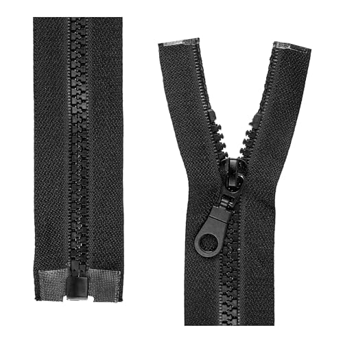 Teilbarer Reißverschluss, 2 Stück, 65 cm Schienenlänge, in Schwarz, 1-Weg offenes Ende #5, 5,75 mm Schienenbreite, 34 mm Bandbreite, Ersatz Reissverschluss Kunststoff, Kunststoffreissverschluss # 5