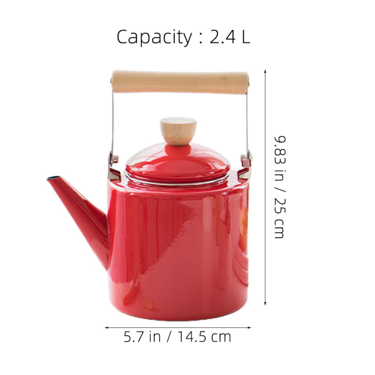 Tetera de Cocina de Esmalte 2, 4 L Mango de Madera Roja