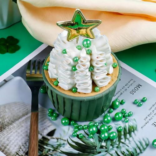 Image of Green and Yellow Pearl Sprinkles for Cake Decorating Edible, ST Patrick Day Sprinkles with 4 Sizes Sugar 130g /4.6oz, for Cupcake, Ice Cream, Donuts, Macaron Toppings Supplies (2mm, 4mm, 7mm, 1cm)