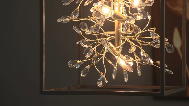 Vezzio Black and Gold Chandelier, 6-Light Rectangle Crystal