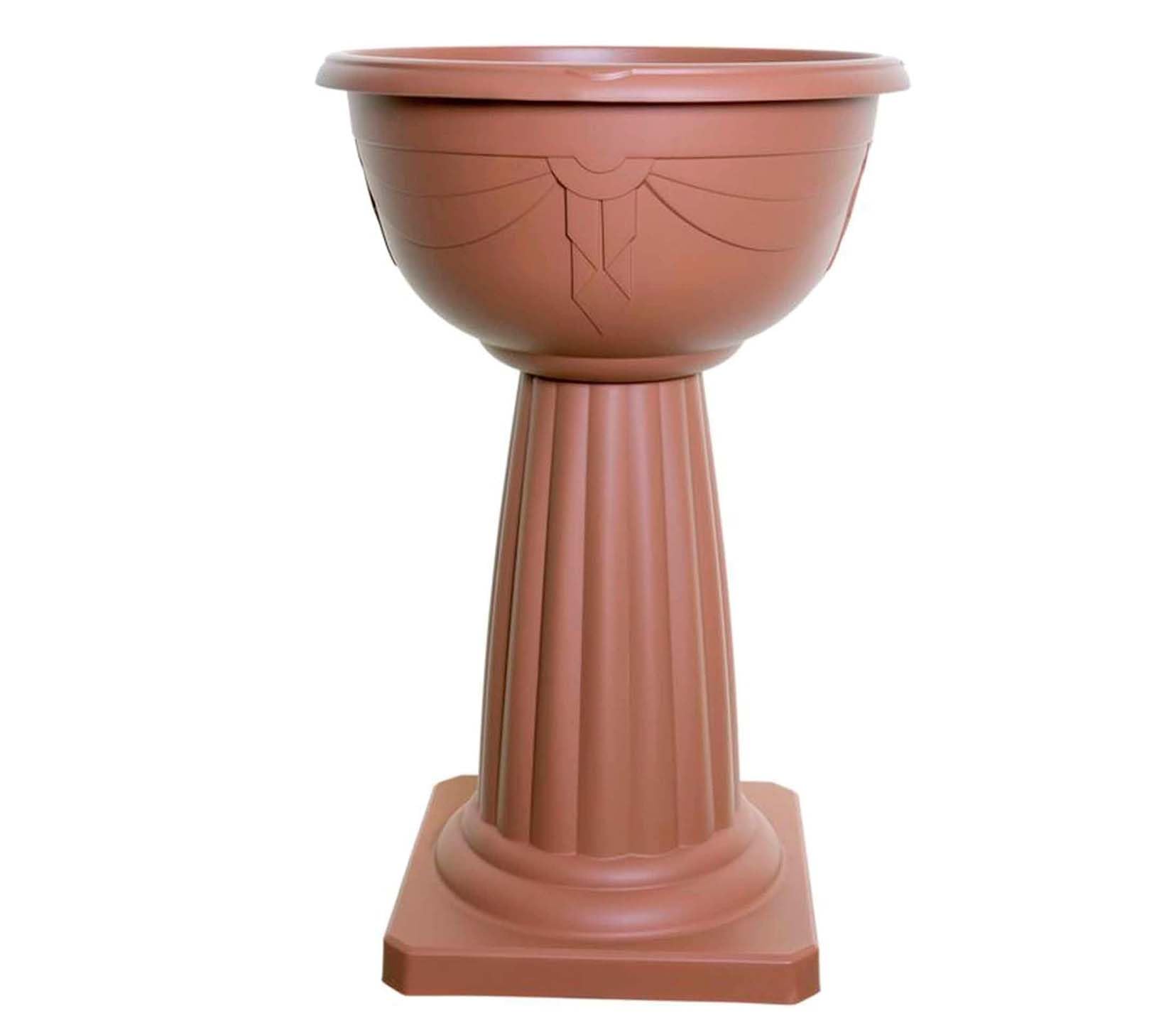 Premzo Terracotta 40Cm Venetian Jardinière Round Pedestal Flower Plant Planter Pot Venetian Weatherproof Outdoor & Indoor Plastic Garden Plant Planter Bowl Free Standing (Terracotta)
