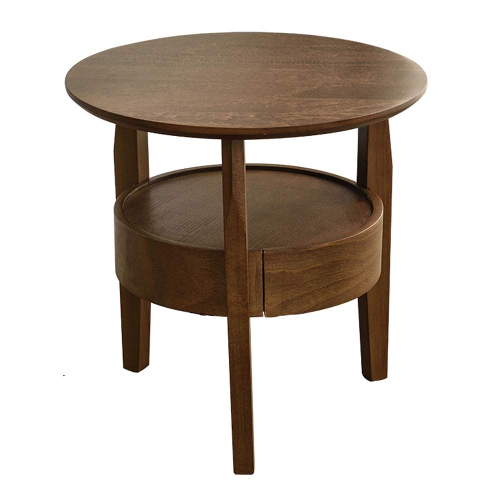 WFF Full Solid Wood Round Table with Drawers and Shelves Oak -Brown