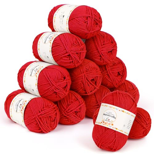 Aeelike Lot de 12 pelotes de fil à tricoter double 600 g - Laine acrylique 50 g - Pelote de laine à tricoter douce et 5 plis pour débutants - Amigurumi,...
