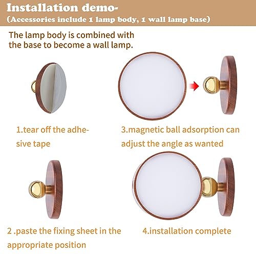 HBGFHG Wooden Led Wall Sconce, 360° Rotatable Dimmable Rechargeable Battery Operated Magnetic Led Night Light for Reading and Household Lighting (Sapele Wood 1pcs) - Cosy Home Interiors HBGFHG Wooden Led Wall Sconce, 360° Rotatable Dimmable Rechargeable Battery Operated Magnetic Led Night Light for Reading and Household Lighting (Sapele Wood 1pcs) - Image 4