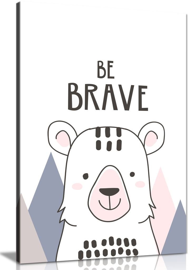 Panther Print, Canvas Wall Art for Baby Room, Framed Pictures for Kids Bedroom, Ready to Hang Nursery Decor, Pastel Bear Be Brave, Art Prints for Special Occasions (18x12 Inch) — image 1