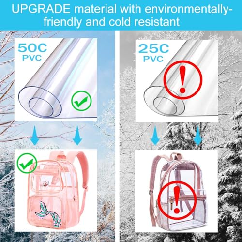 Image of AGSDON 3PCS Clear Backpack for Girls, Kids Mermaid Transparent Backpack with Heavy Duty PVC, See Through Backpacks with Lunch Bag-Pink