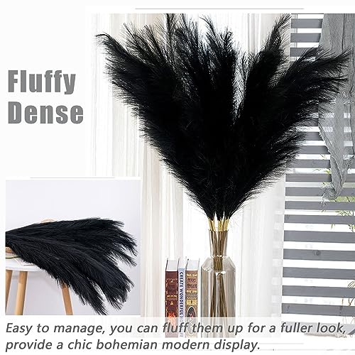 Image of 38 inch 10 Stems Pampas Grass Tall Decor Black Faux Pampas Grass for Floor Vase