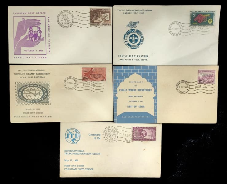 ISC~ Pakistan - 5 Different Old, First Day Cover, Pre 1965 Period, Good Condition, Genuine Postage Stamps ~ STAMPEX