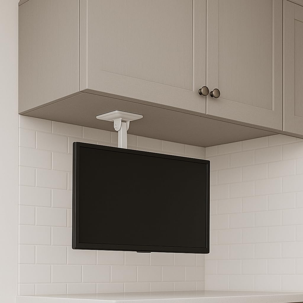 Multibrackets Flip Down White – Soporte TV Plegable Compatible VESA 75x75–200x200 – Instalación Bajo Estantería o Techo – para Pantallas 15" a 37" – hasta 20 kg.
