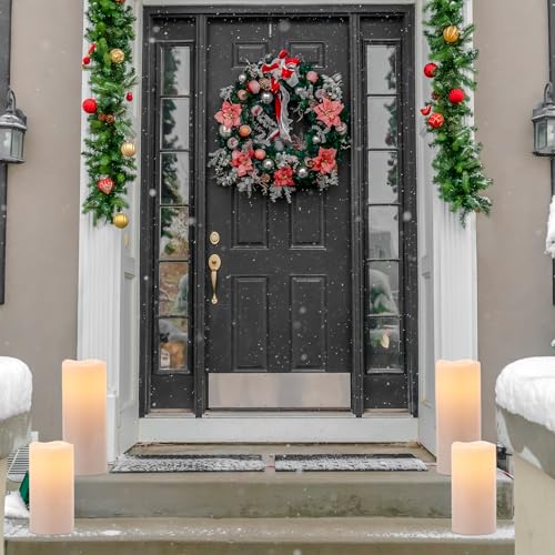 Image of Eldnacele 8 inch 10 inch x 4 inch Large Waterproof Outdoor Flameless Candles Remote and Timer, Battery Operated White Plastic LED Flickering Pillar Candles 2 Pack Dinner Wedding Porch Garden Lanterns Home Decor