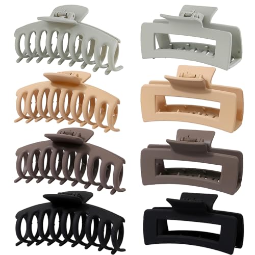 GNALIA Pinzas Pelo Mujer - 8 Unidades De 10.5 Cm En Blanco, Beige, Marrón Y Negro, Pinzas Grandes Con Resorte Fuerte Para Cabello Largo Grueso Fino Y Rizado
