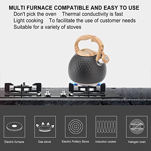 Omabeta Hervidor de Té Silbante de Grado Alimenticio para Estufa, Tetera de Té Silbante de 3 L, Tetera de Acero… - Imagen 3