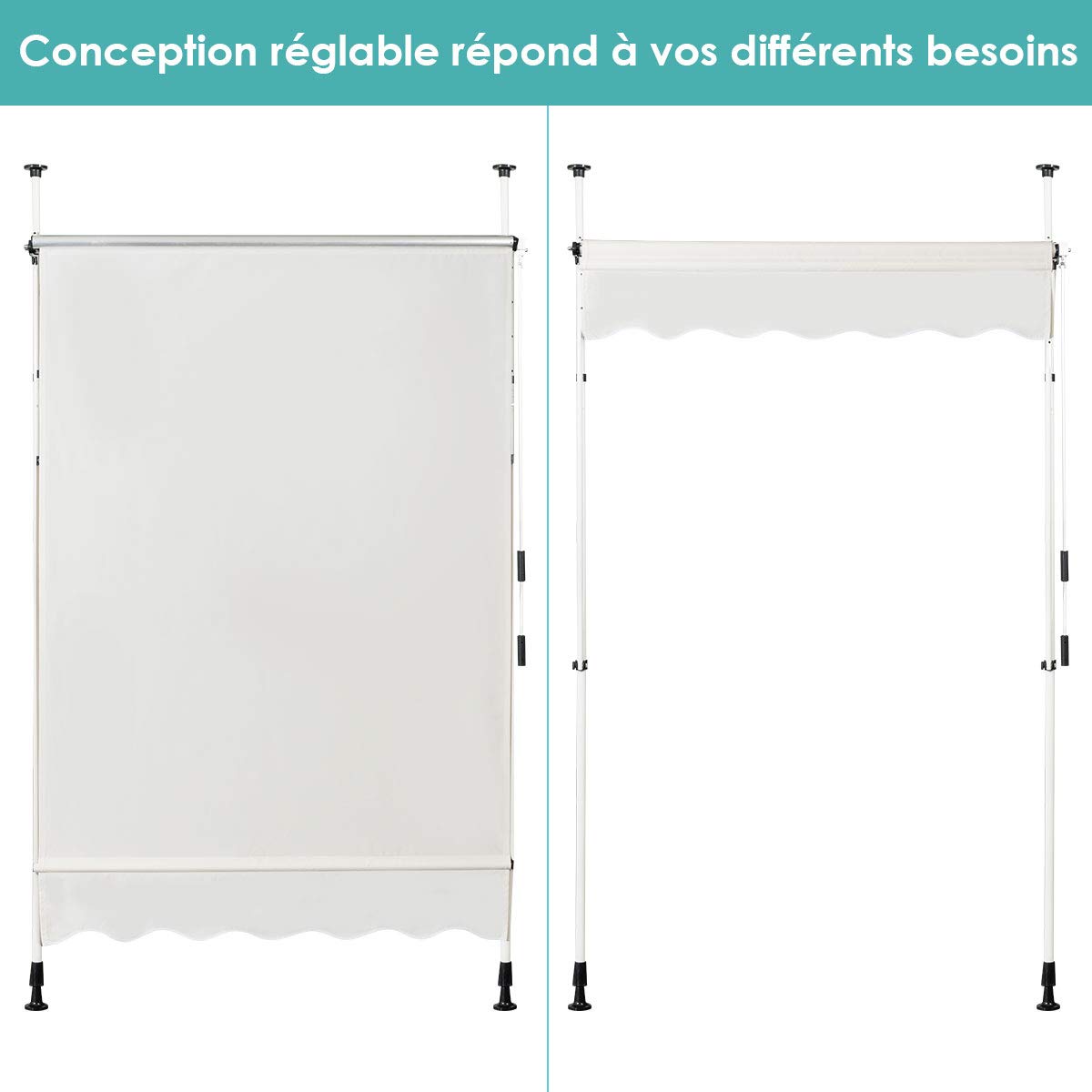 RELAX4LIFE Store Banne Manuel sans Perçage, Auvent Balcon Rétractable avec Manivelle, Tissu Oxford Anti-UV Imperméable, Hauteur Réglable 2-3 M, Store Banne pour Porte Fenêtre (Beige, 150 X 125 cm)