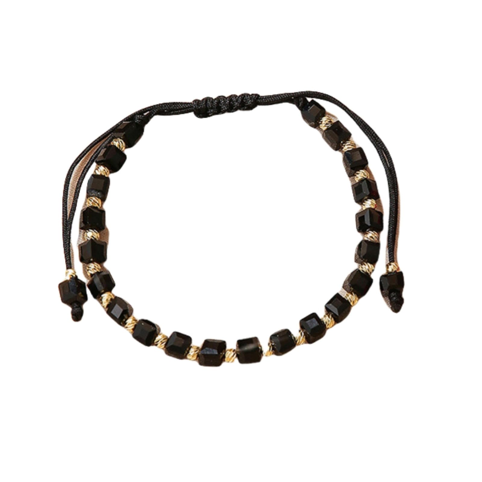 Frolddrw Men's Black Bracelet Handmade Beaded Bracelets Vintage Glass Bead Bracelets And Wo Daily Bracelets