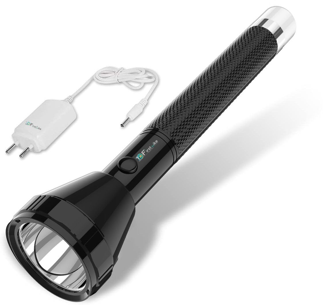 firstlike FRISTLIKE 2-in-1 Lithium Battery Long Range LED Torch with Back Light Emergency Lamp (Black, 27 cm, Rechargeable)-picture-16