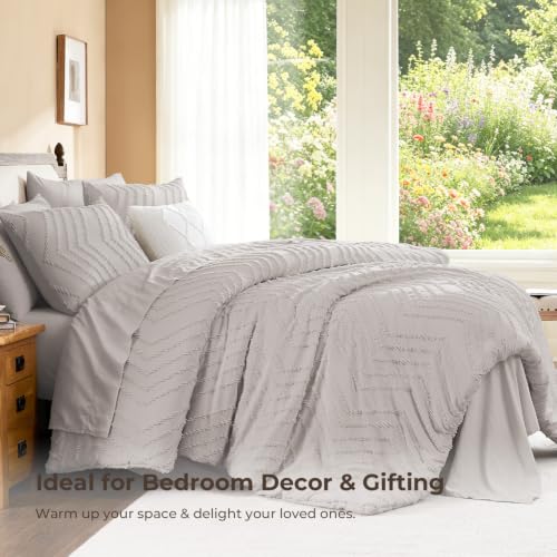 Image of Litanika Linen Queen Size Comforter Set with Sheets - 7 Pieces Bed in a Bag Queen Boho Tufted Complete Bedding Sets with Comforter, Sheets, Pillowcases & Shams
