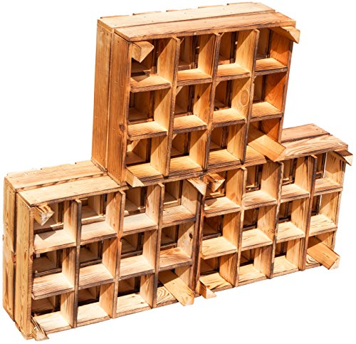 3er Set Flaschenregal '12er' Weiß / Natur / Geflammt & Lackiert - Maße 50x40x23cm Regalkiste Flaschenablage Weinregal Apfelkiste / Weinkiste