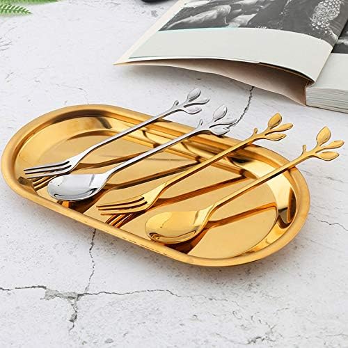 Miniatura 6 de Juego de 4 tenedores de fruta para pastel de aperitivos, palillos de cóctel de hojas doradas de 4.7 pulgadas, tenedores de postre, accesorios de