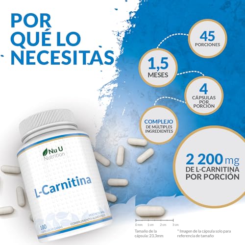 Miniatura 5 de L-Carnitina 2200mg - 180 Cápsulas Veganas de Alta Potencia - Con riboflavina, biotina, cromo, vitamina D, B3 y B6 - Tartrato de L-Carnitina - Fabricado en Europa - Nu U Nutrition