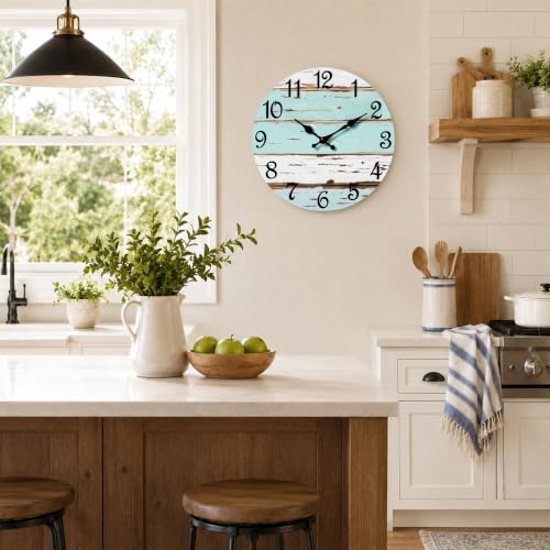 Image of CHYLIN Wall Clock Silent Non-Ticking Battery Operated Blue White Coastal