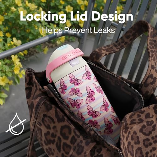 Image of ENCOOL Leakproof Insulated Water Bottle with Straw Dual-Sip Water Bottle Bag-Safe Design for Work, Commute & Gym - Keeps Drinks Cold All Day, 32 oz, Y2K Butterfly